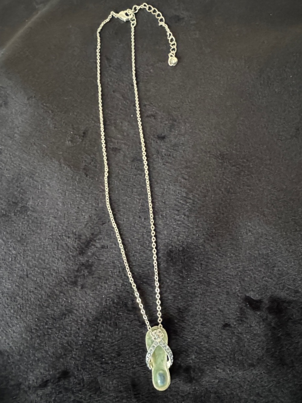 Avon Silver-Tone Necklace with Blue and silver flip flop with Rhinestone Accents